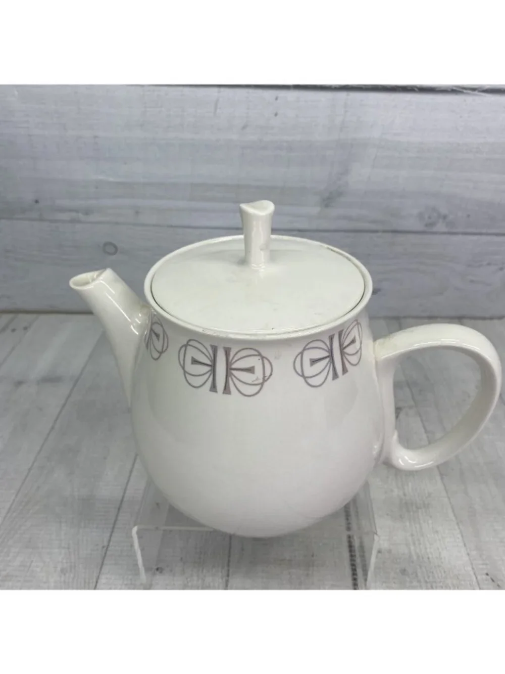 60's Franciscan MERRY-GO-ROUND Japan Gray Pink Border China 4 Cup Lidded Teapot